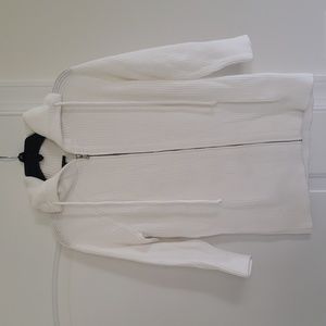 Talbots Womens White 3/4 Sleeve Zipper Down Sweater Size Small